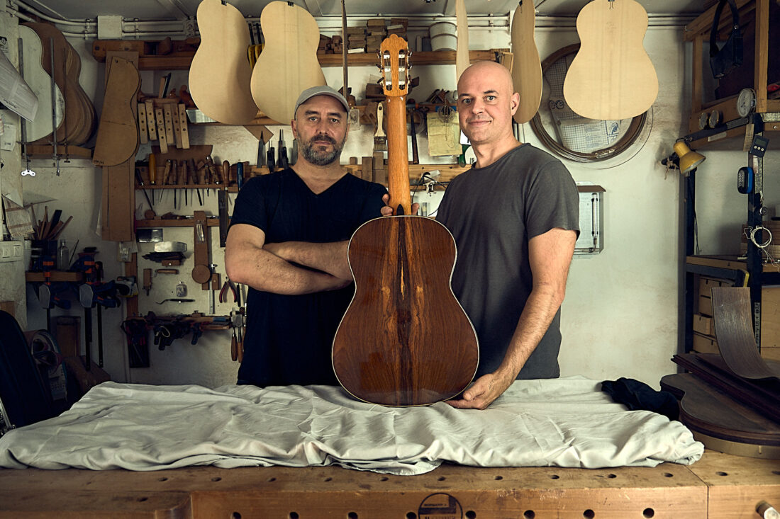 Jose Vigil Classical guitar 2022 at his workshop in Granada with Madera Founder Alberto Cuellar