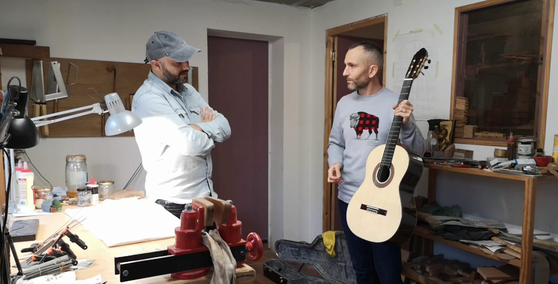 Bastien Burlort Guitar Maker at his workshop
